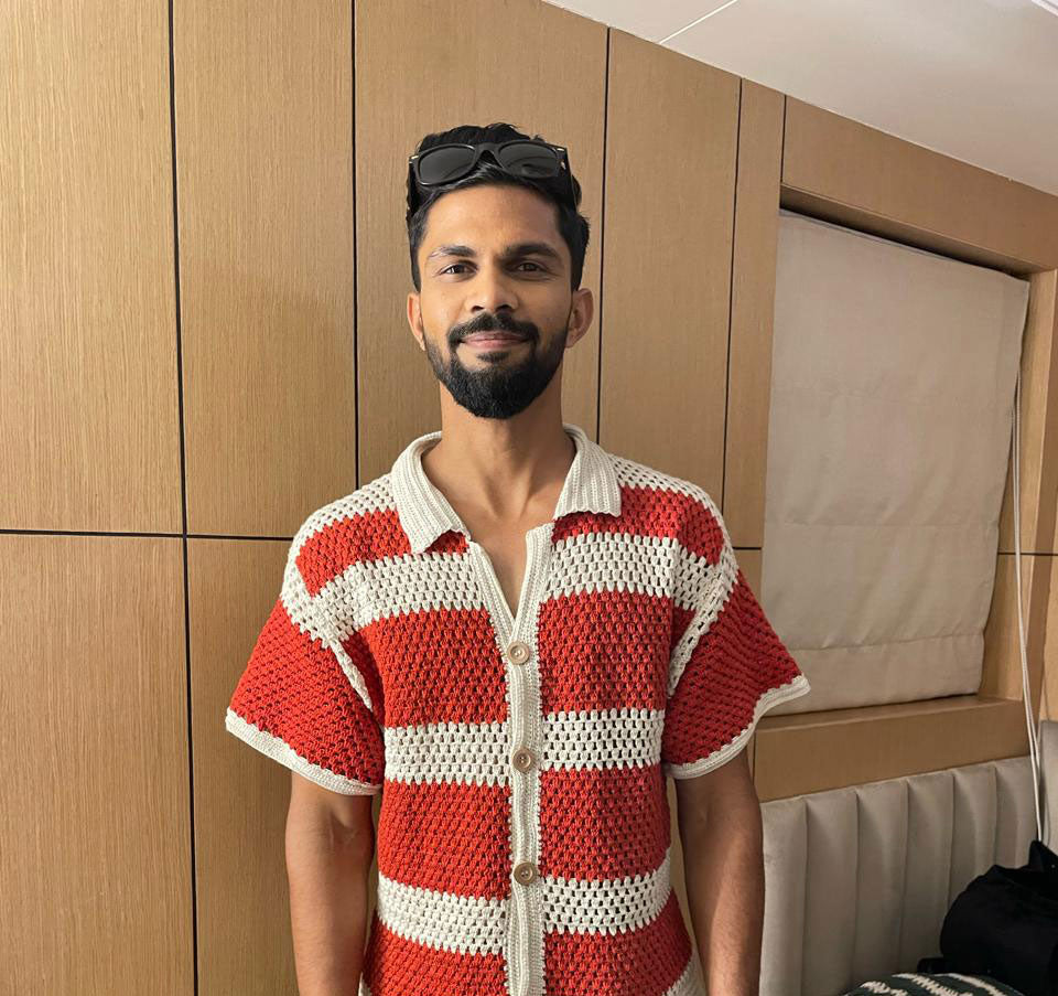Ruturaj Gaikwad in Custom Crochet Shirt Made By Kalaa Sakhi