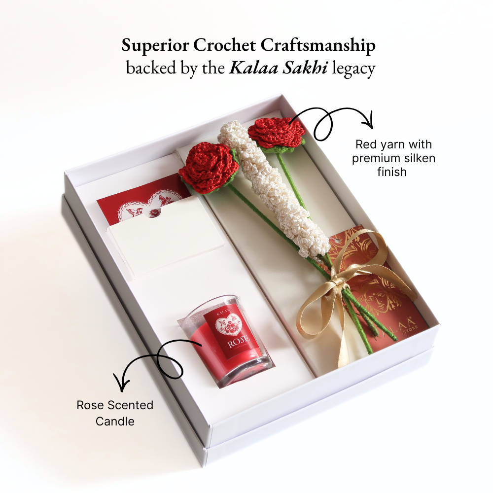 Forever Red Rose Crochet Flower Gift Set