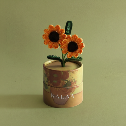 Van Gogh Sunflower Crochet Flower with Bloom Box