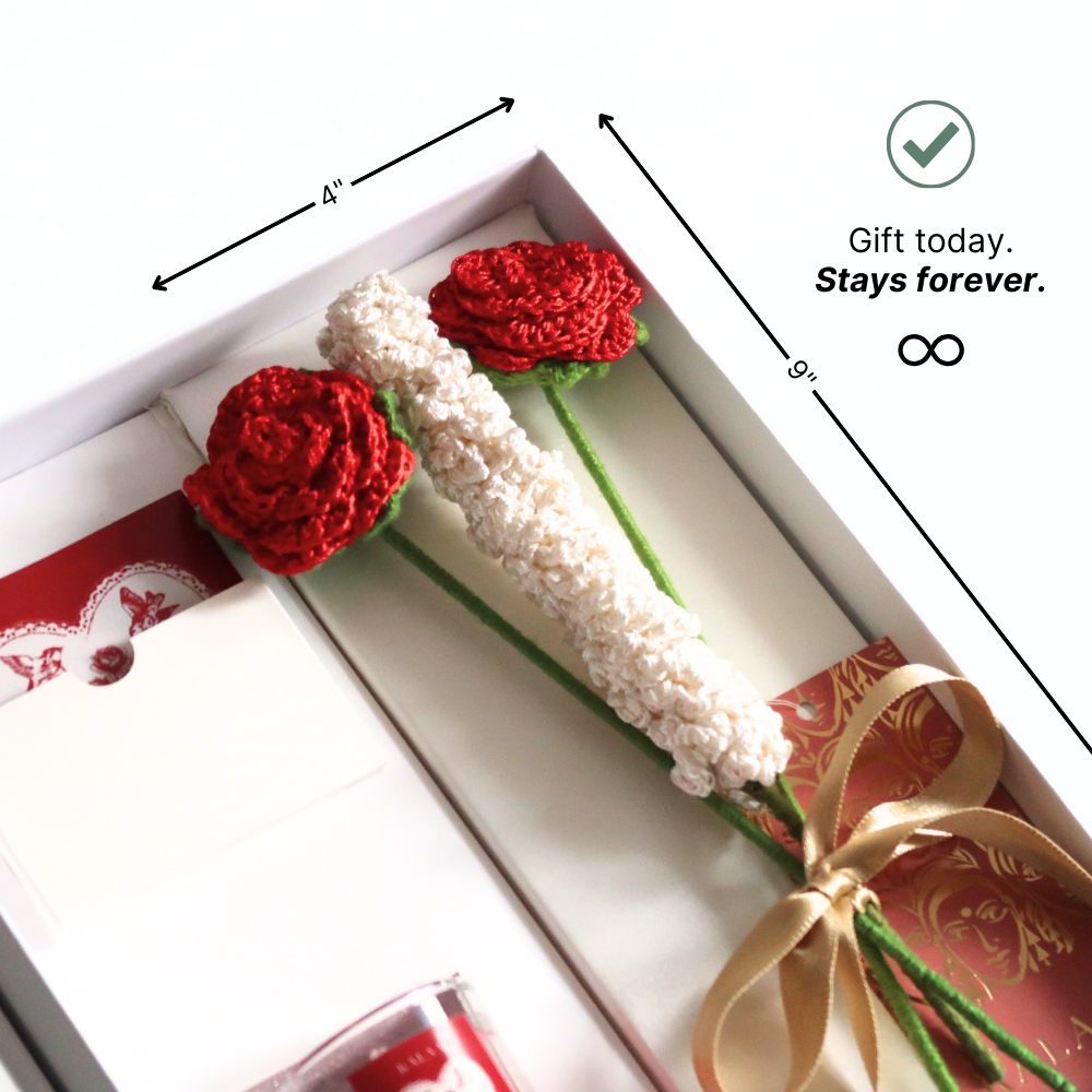 Forever Red Rose Crochet Flower Gift Set