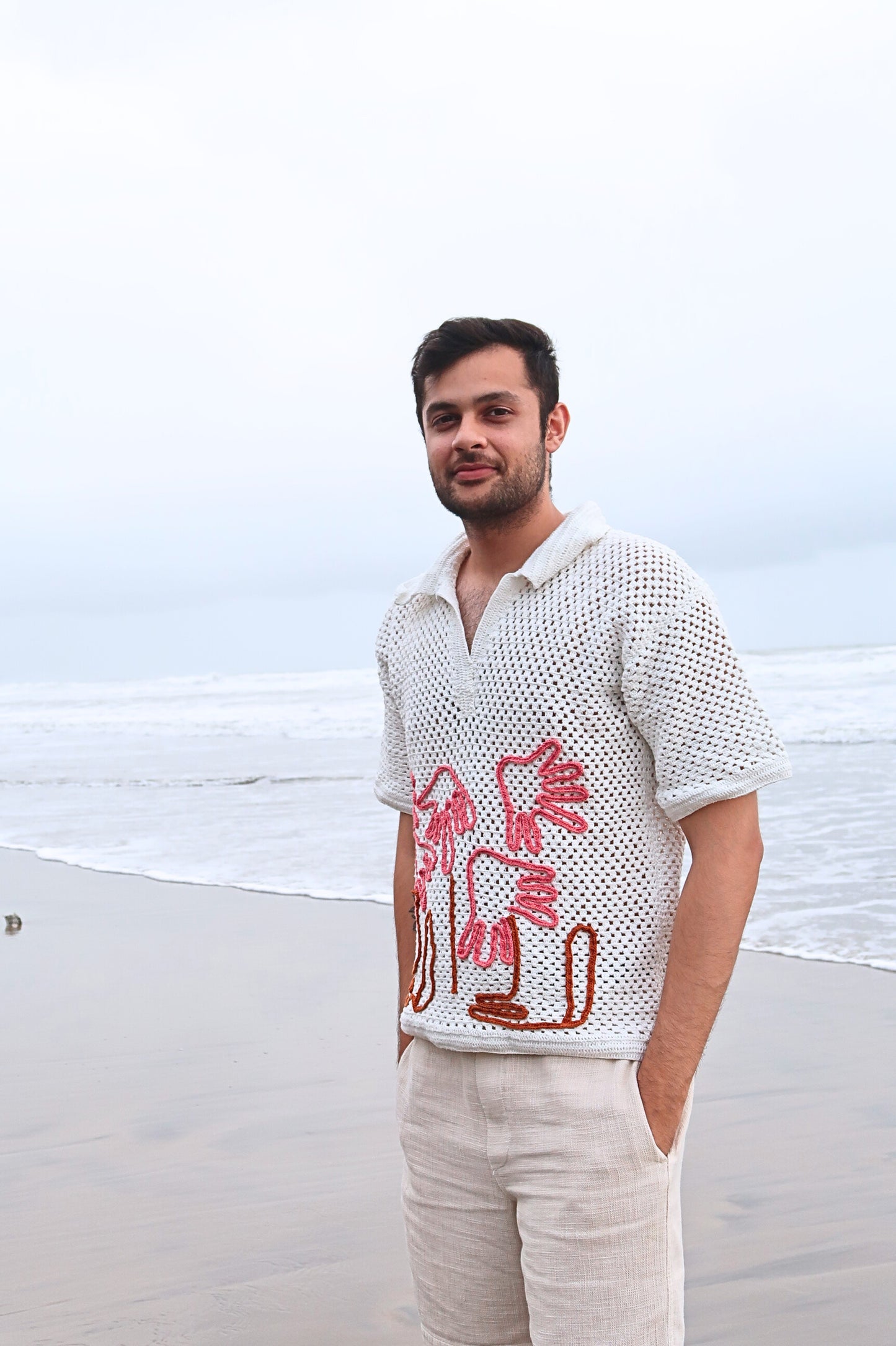 Crochet Coral Applique Jersey