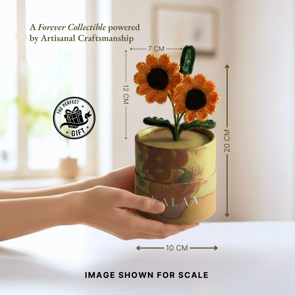 Van Gogh Sunflower Crochet Flower with Bloom Box