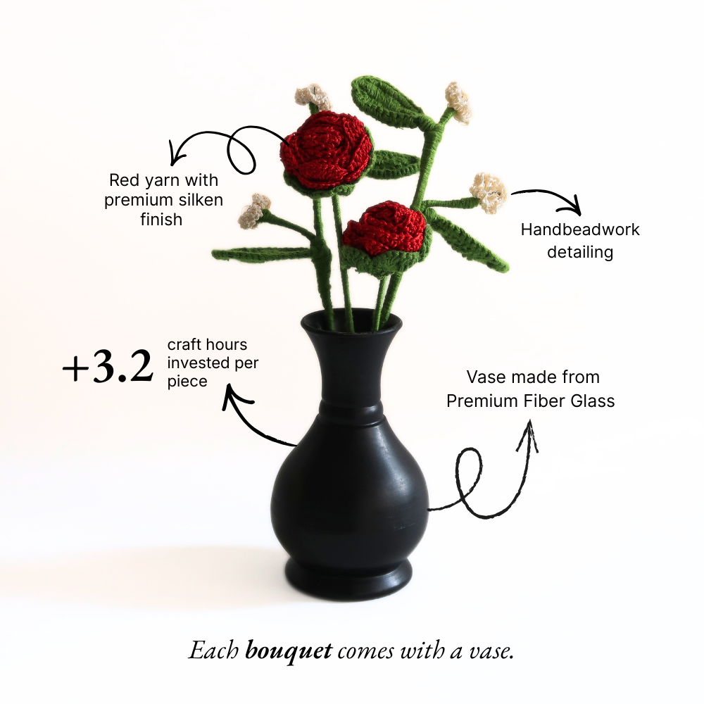 Forever Rose Crochet Flower with Vase