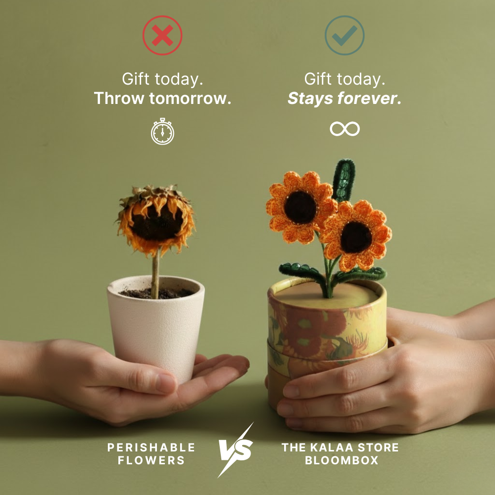 Van Gogh Sunflower Crochet Flower with Bloom Box