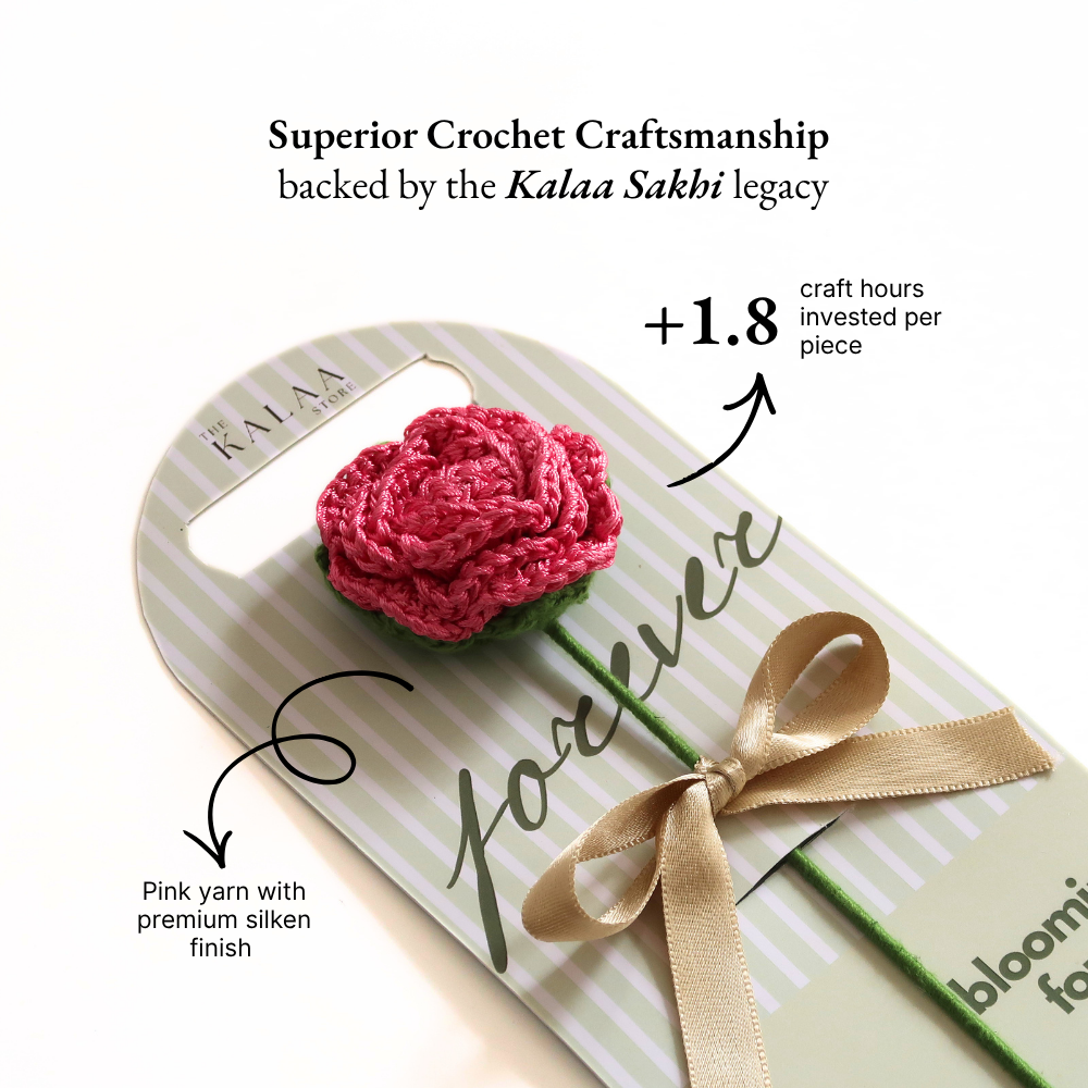 The Kalaa Store Pink Rose Crochet Flower