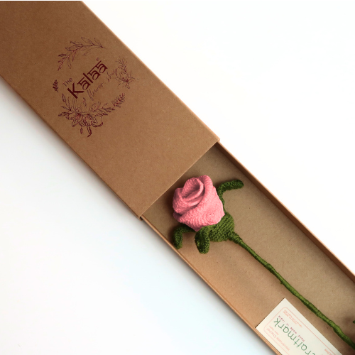 Handcrafted Crochet Flower- Single Pink Rose Gift Box