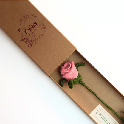 Handcrafted Crochet Flower- Single Pink Rose Gift Box