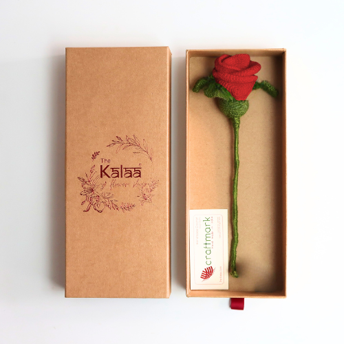 Handcrafted Crochet Flower- Single Red Rose Gift Box