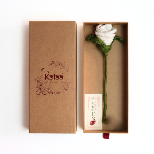 Handcrafted Crochet Flower- Single White Rose Gift Box