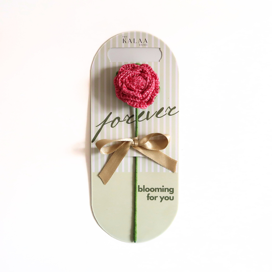 The Kalaa Store Pink Rose Crochet Flower