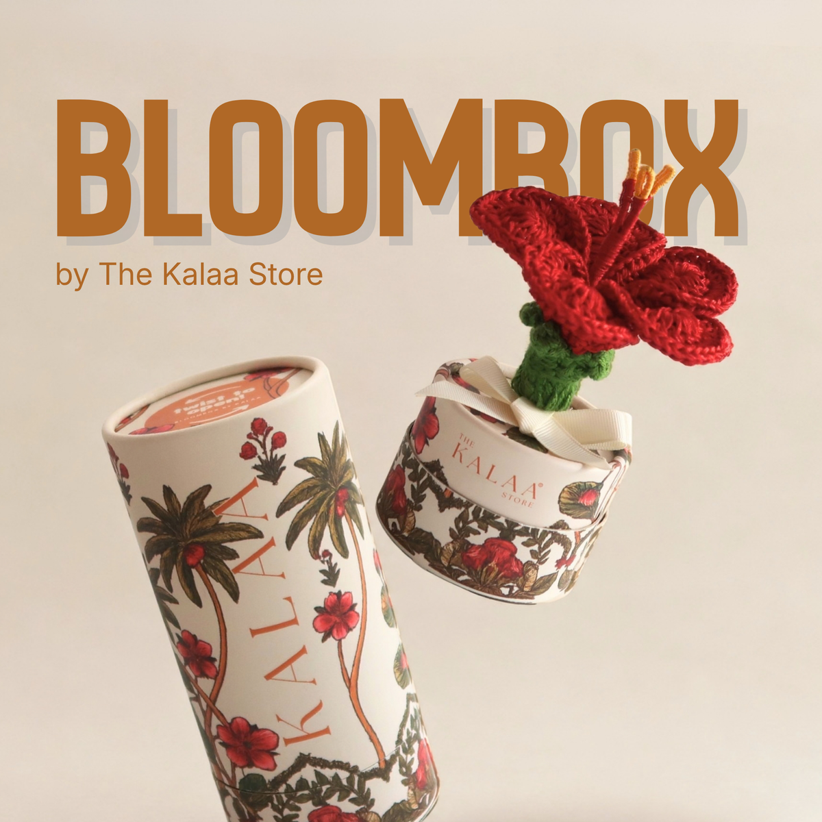 Unique crochet flower gift from The Kalaa Store, featuring a handcrafted hibiscus BloomBox