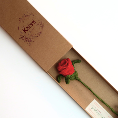 Handcrafted Crochet Flower- Single Red Rose Gift Box