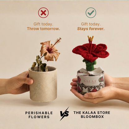 The Kalaa Store hibiscus crochet flower keepsake, a lasting alternative to fresh flowers