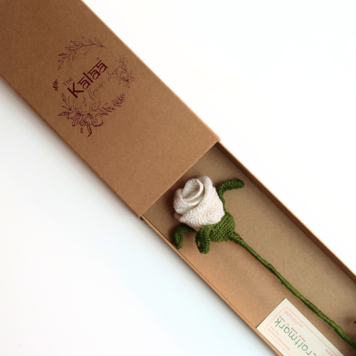 Handcrafted Crochet Flower- Single White Rose Gift Box