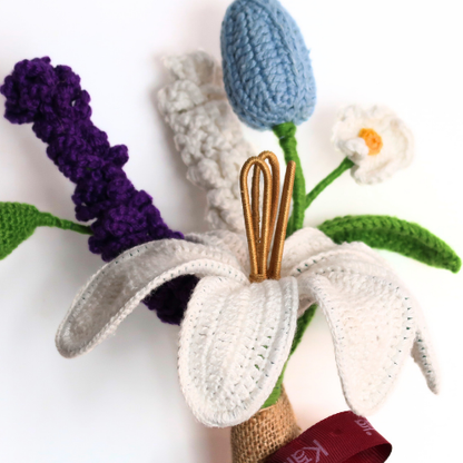 Women artisan crafting crochet lily flowers The Kalaa Store India, women artisan handmade crochet flowers India, elegant premium | anniversary,birthday